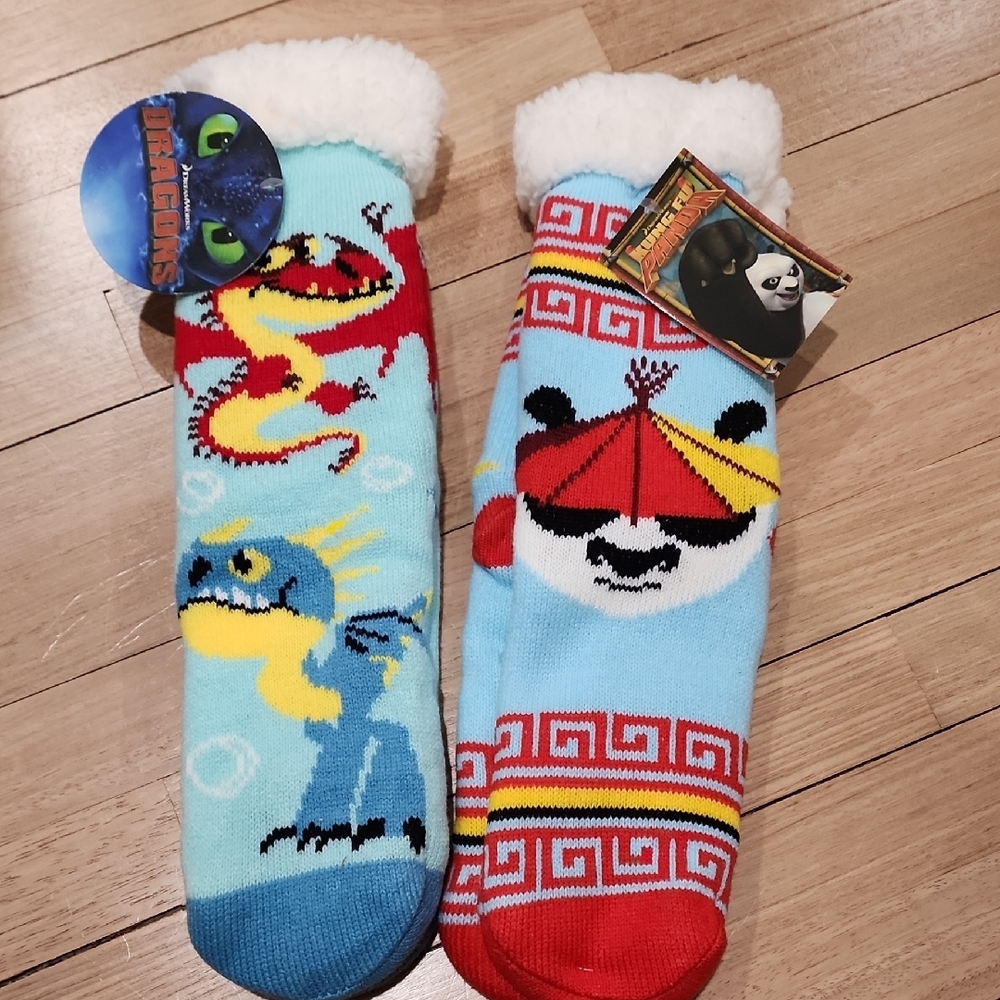 DREAMWORKS Kung Fu Panda + Dragons Colorful Cartoon Character Warm Sherpa Socks